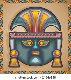 VECTOR Inca Peruvian warrior mask with hand-drawn border.