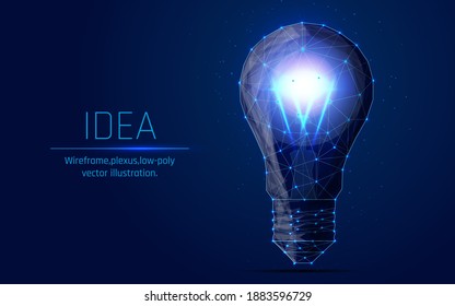 Vector Incandescent light bulb with bright light. Creative good idea came. innovation concept. inspiration, ideas concepts with light bulb. vector illustration, triangle, plexus, low poly, dot