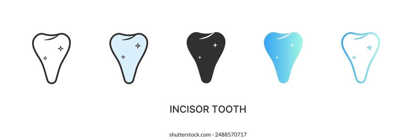 Vector incisor tooth icon, tooth in solid, gradient and line styles and lineal color. Trendy colors. Isolated on a white background. Editable stroke