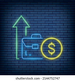 Vector income increase, investment, business success neon sign. Vector illustration in neon style.