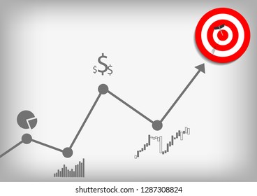 Vector : Increasing business graph and archery target