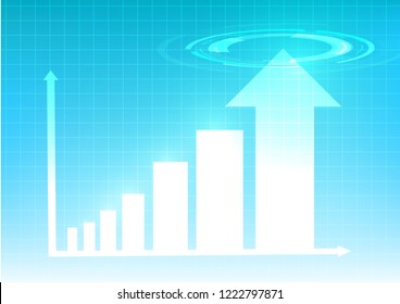 Vector : Increasing business graph with on blue grid background