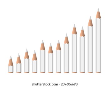 vector increasing white pencils on the chart