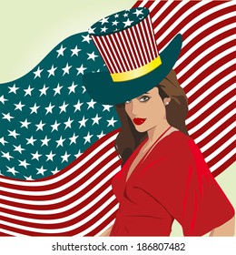 Vector Independence Day- 4 of July -flag with a beautiful women