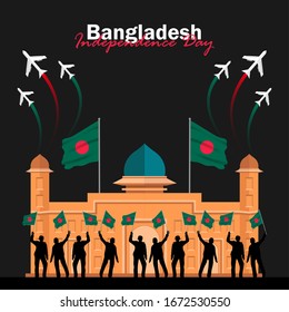 Vector del Día de la Independencia con Banderas de Bangladesh. Celebración del Día de la Independencia de Bangladesh el 26 de marzo.  Ilustración vectorial