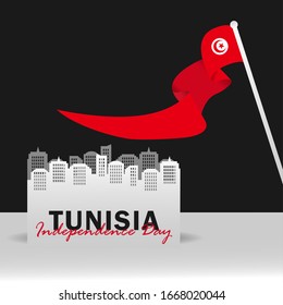 Vektorillustration des Unabhängigkeitstages mit den Flaggen Tunesiens. Feier des Tunesischen Unabhängigkeitstags am 20. März. Vektorillustration-Illustration