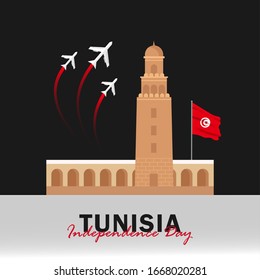 Vector del Día de la Independencia con las banderas de Túnez. Celebración del Día de la Independencia de Túnez el 20 de marzo. Ilustración vectorial