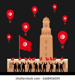 Vector of Independence Day with Tunisia Flags. Celebration of Tunisia Independence Day on March 20. Vector Illustration