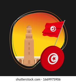 Vector of Independence Day with Tunisia Flags. Celebration of Tunisia Independence Day on March 20. Vector Illustration
