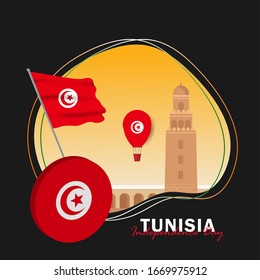 Vector del Día de la Independencia con las banderas de Túnez. Celebración del Día de la Independencia de Túnez el 20 de marzo. Ilustración vectorial