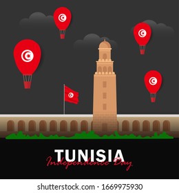 Vector of Independence Day with Tunisia Flags. Celebration of Tunisia Independence Day on March 20. Vector Illustration