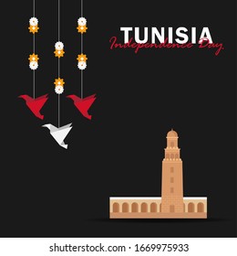 Vector del Día de la Independencia con las banderas de Túnez. Celebración del Día de la Independencia de Túnez el 20 de marzo. Ilustración vectorial