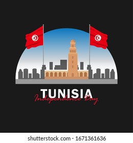 Vector of Independence Day with Tunisia Flags. Celebration of Tunisia Independence Day on March 20. Vector Illustration