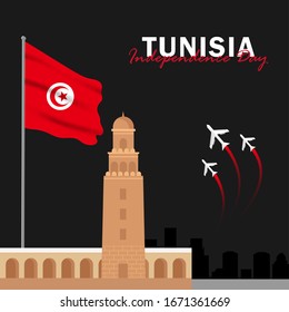 Vector of Independence Day with Tunisia Flags. Celebration of Tunisia Independence Day on March 20. Vector Illustration