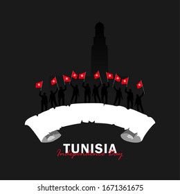 Vektorillustration des Unabhängigkeitstages mit den Flaggen Tunesiens. Feier des Tunesischen Unabhängigkeitstags am 20. März. Vektorillustration-Illustration