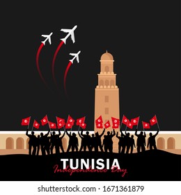 Vector of Independence Day with Tunisia Flags. Celebration of Tunisia Independence Day on March 20. Vector Illustration