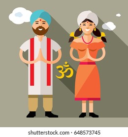 Vector India Family Concept. Flat style colorful Cartoon illustration.