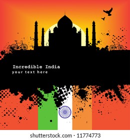Vector - Ciudad Grunge de la India al atardecer con el Taj Mahal