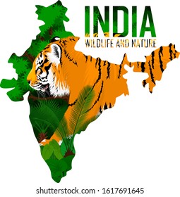 vector India map with tiger