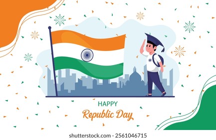 Vector India Republic day celebration with India Flag India republic day greeting illustration