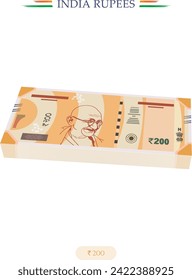vector India Rupees,10,20,100,200,500, India Currency Notes banknote with white background