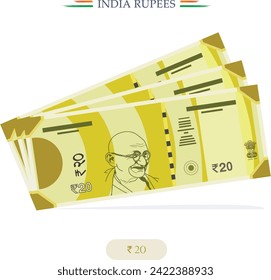 vector India Rupees,10,20,100,200,500, India Currency Notes banknote with white background