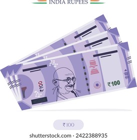 vector India Rupees,10,20,100,200,500, India Currency Notes banknote with white background