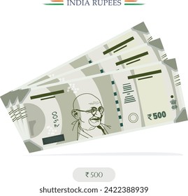 vector India Rupees,10,20,100,200,500, India Currency Notes banknote with white background