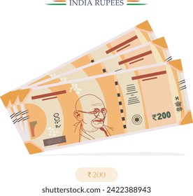 vector India Rupees,10,20,100,200,500, India Currency Notes banknote with white background