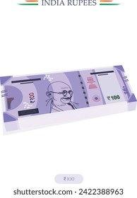 vector India Rupees,10,20,100,200,500, India Currency Notes banknote with white background