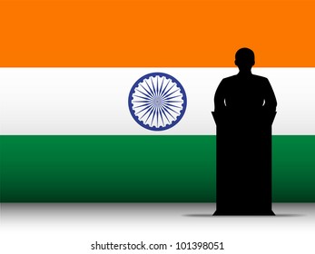 Vector - India  Speech Tribune Silhouette with Flag Background