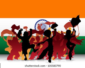 Vector - India Sport Fan Crowd with Flag
