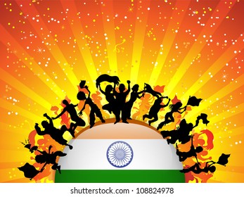 Vector - India Sport Fan Crowd with Flag