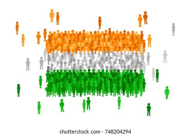 Vector India state flag formed by crowd of cartoon people