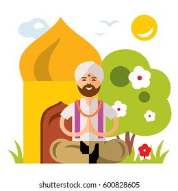 Vector India Yoga. Flat style colorful Cartoon illustration.