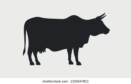Vector Indian Cow silhouette. Cow silhouette icon isolated on white background.