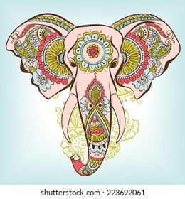 Vector Indian Decorative Elephant on the Henna Indian Ornaments