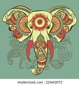 Vector Indian Decorative Elephant on the Henna Indian Ornaments