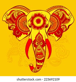 Vector Indian Decorative Elephant on the Henna Indian Ornaments