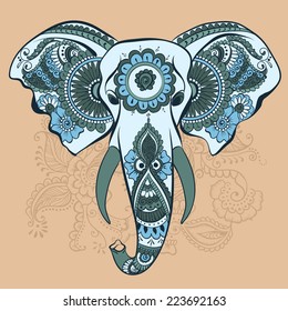 Vector Indian Decorative Elephant on the Henna Indian Ornaments