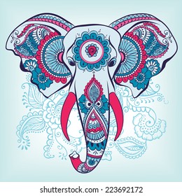 Vector Indian Decorative Elephant On The Henna Indian Ornaments