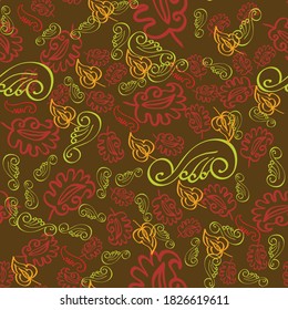 Vector indian decorative wallpaper. Batik indonesia. Colorful pattern with paisley and stylized flowers. Floral seamless pattern. Design for wrapping paper, cover, fabric, textile, wallpaper, curtains