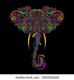 Vector Indian elephant. Color drawing of an animal from patterns