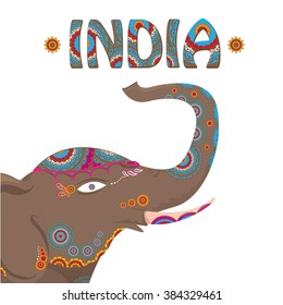 vector indian elephant with color pattern. india travel background