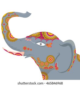 vector indian elephant with color pattern. india travel background