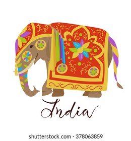 Vector Indian Elephant. Illustration of Indian Elephant with decorations. 