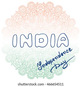 Vector indian flag in gradient background. Concept Indian Independence Day celebrations. Mandala pattern