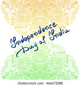 Vector indian flag in gradient background. Concept Indian Independence Day celebrations. Mandala pattern