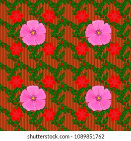 Vector Indian floral cosmos flowers pattern. Ethnic towel, henna style. Can be used for greeting business card background, backdrop, textile. Seamless ornament print in green, red and orange colors.