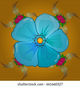 Vector Indian floral cosmos flowers pattern. Ethnic towel, henna style. Can be used for greeting business card background, backdrop, textile. Seamless ornament print on a yellow background.